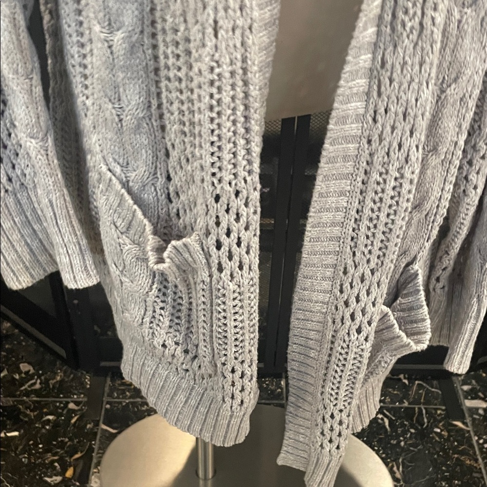 Terra & Sky Light Gray Open Cardigan with Cable Knit - Picture 5 of 10